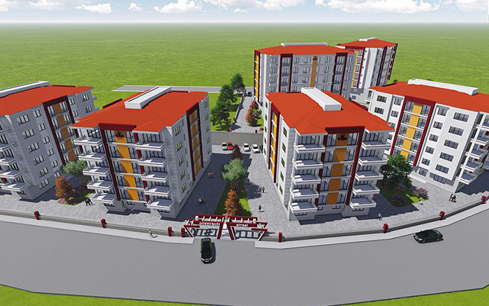 Gökkuşağı Sitesi bloklarını geniş açıdan gösteren proje görseli
